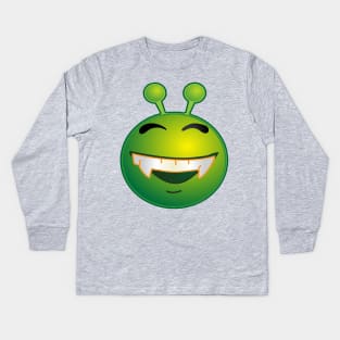 Funny Alien Monster ET Extraterrestrial Martian Green Man Emoji for Women, Men and Kids 6 Kids Long Sleeve T-Shirt